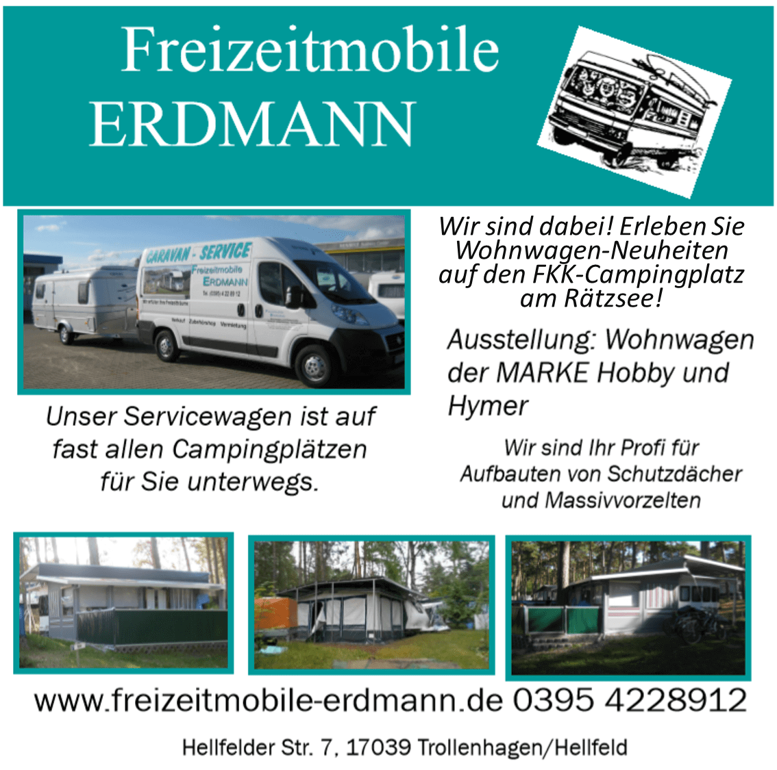 Verkauf und Vermietung von Reisemobilen und Wohnwagen / Caravan, sowie Werkstatt und Zubehörhandel in Hellfeld